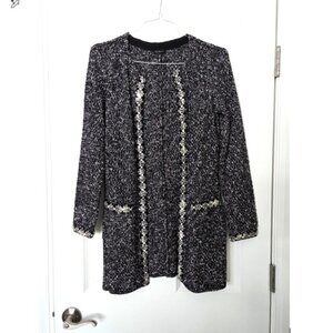 Talbots Black & White Knit Long Cardigan Sweater with Silver Threading